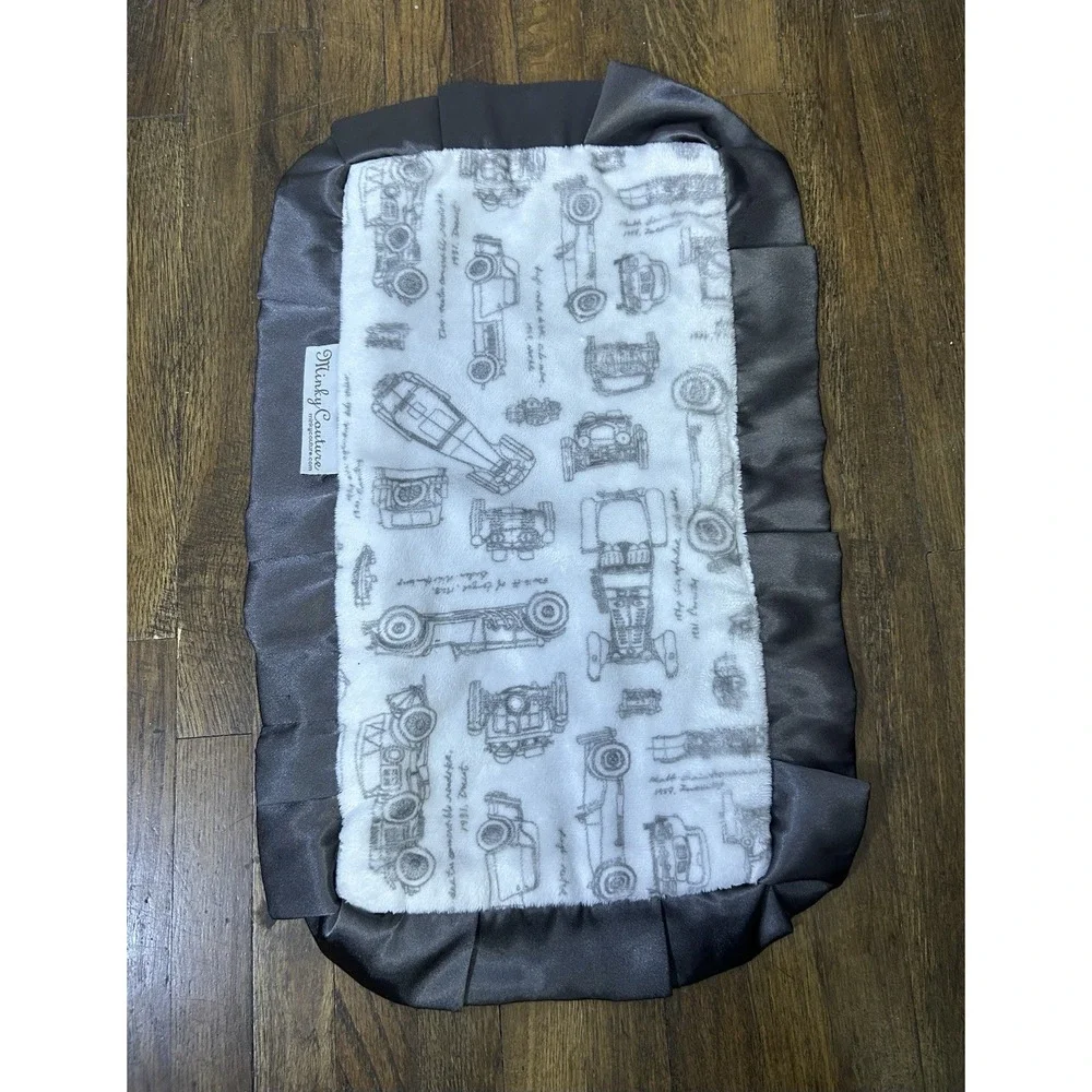 Minky Couture mini security lovey blanket vintage cars Soft Fleece & Satin Trim